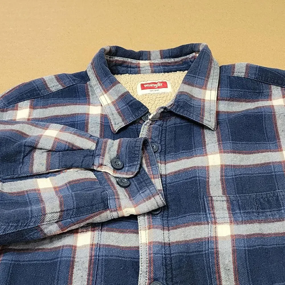 Wrangler Jacket Mens 2XL Blue Plaid Flannel Sherpa Lined Workwear Winter